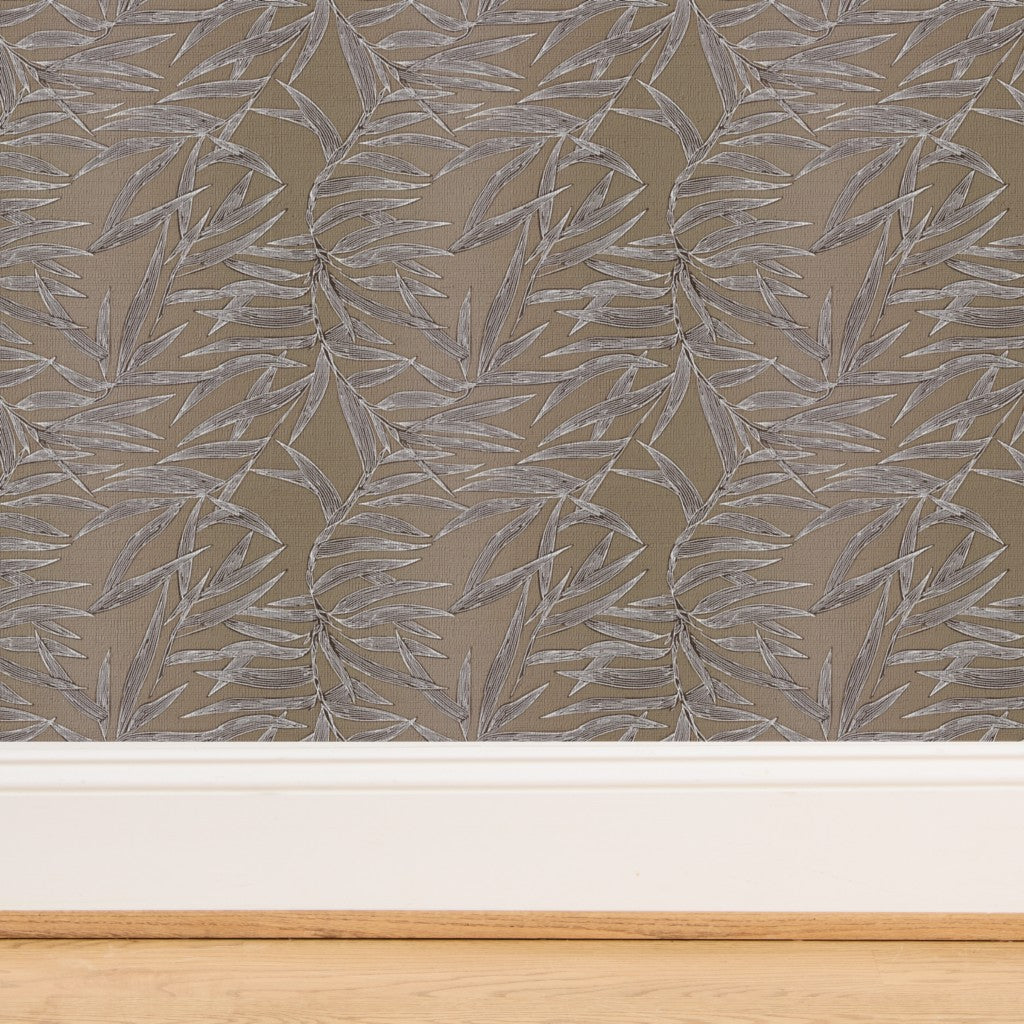 Textured detail of the natural grasscloth option for Dove grey wallpaper.