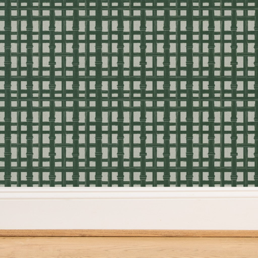 Close-up detail of the natural grasscloth texture in the bamboo screen design.