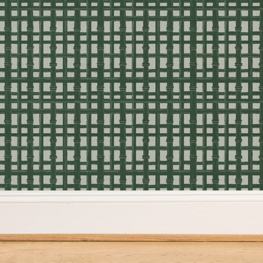 Close-up detail of the natural grasscloth texture in the bamboo screen design.
