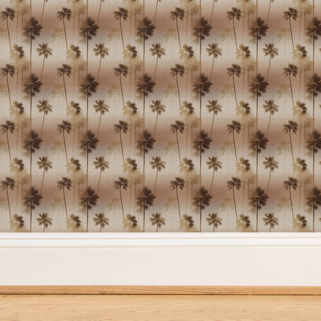 Natural woven fibers of the grasscloth option featuring the LA Morning palm pattern.