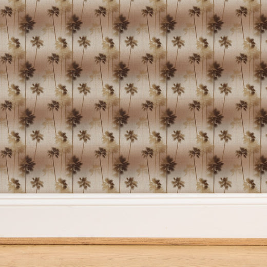 Natural woven fibers of the grasscloth option featuring the LA Morning palm pattern.
