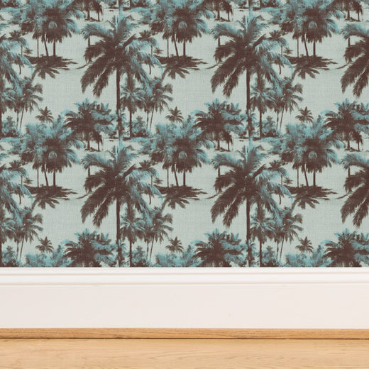 Close-up of the woven botanical details on natural grasscloth substrate.