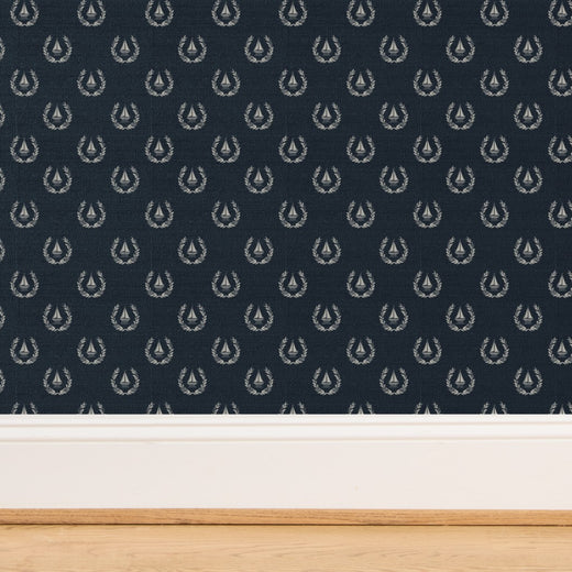 Close-up of the organic, woven texture of Sailing Crest grasscloth wallpaper.