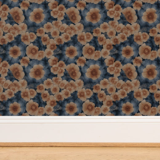 Texture detail of the Sea Poppies wallpaper on woven grasscloth backing.
