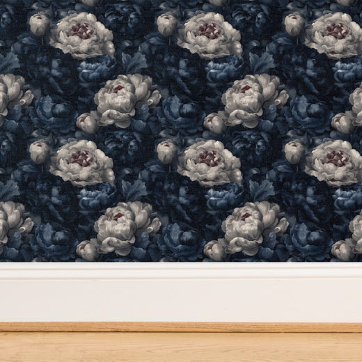 Detailed view of the organic texture of the Indigo Bloom Ballad grass cloth wallpaper substrate
