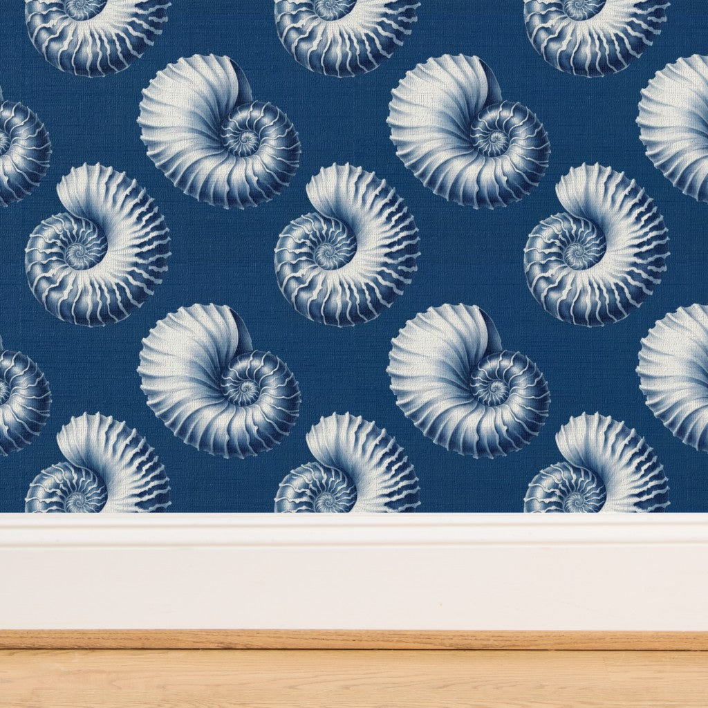 Woven organic fibers of the grasscloth option showing watercolor shell details