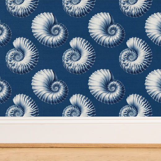 Woven organic fibers of the grasscloth option showing watercolor shell details