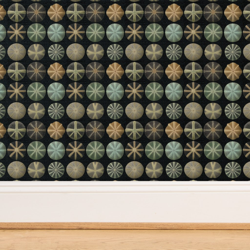 Close-up showing the organic woven texture of the grass cloth wallpaper option.
