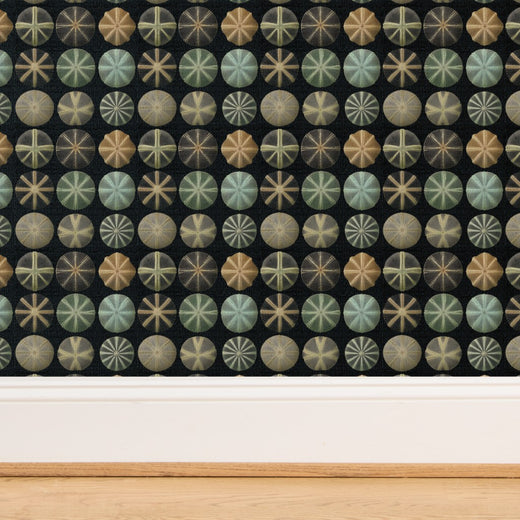 Close-up showing the organic woven texture of the grass cloth wallpaper option.