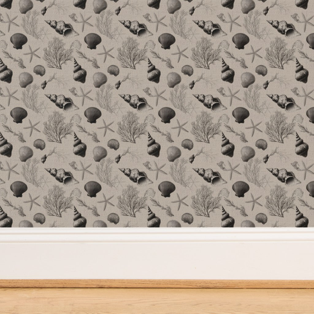 Close-up of the woven natural fiber backing on Sanibel grasscloth wallpaper.