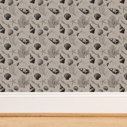 Close-up of the woven natural fiber backing on Sanibel grasscloth wallpaper.