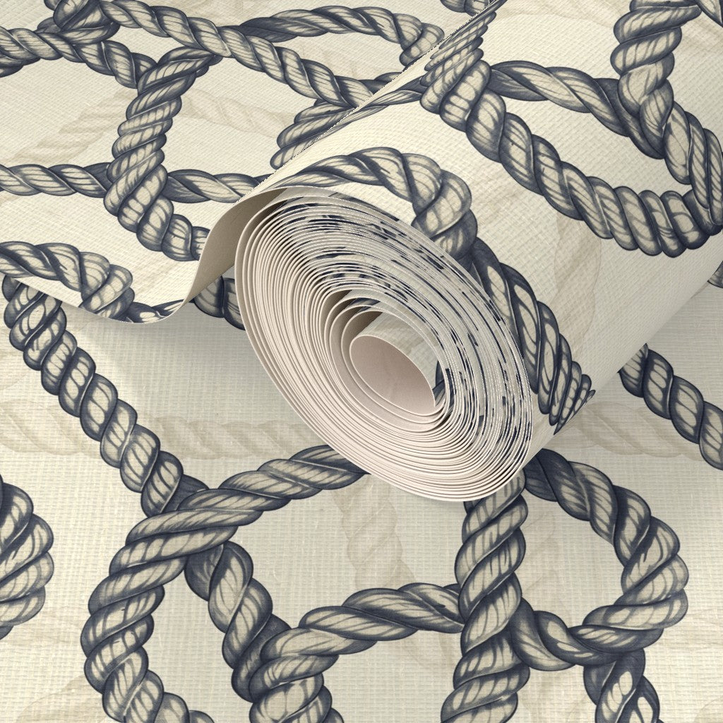 Premium natural grasscloth variation of the Harbor Knot coastal wallpaper