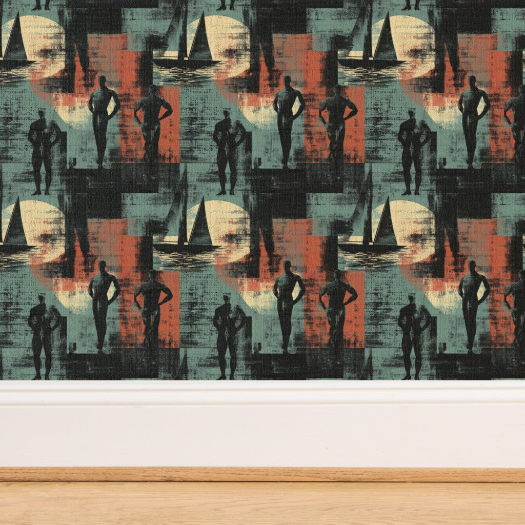 Close-up of the hand-woven grasscloth wallpaper backing, showcasing artisanal quality.