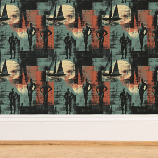 Close-up of the hand-woven grasscloth wallpaper backing, showcasing artisanal quality.