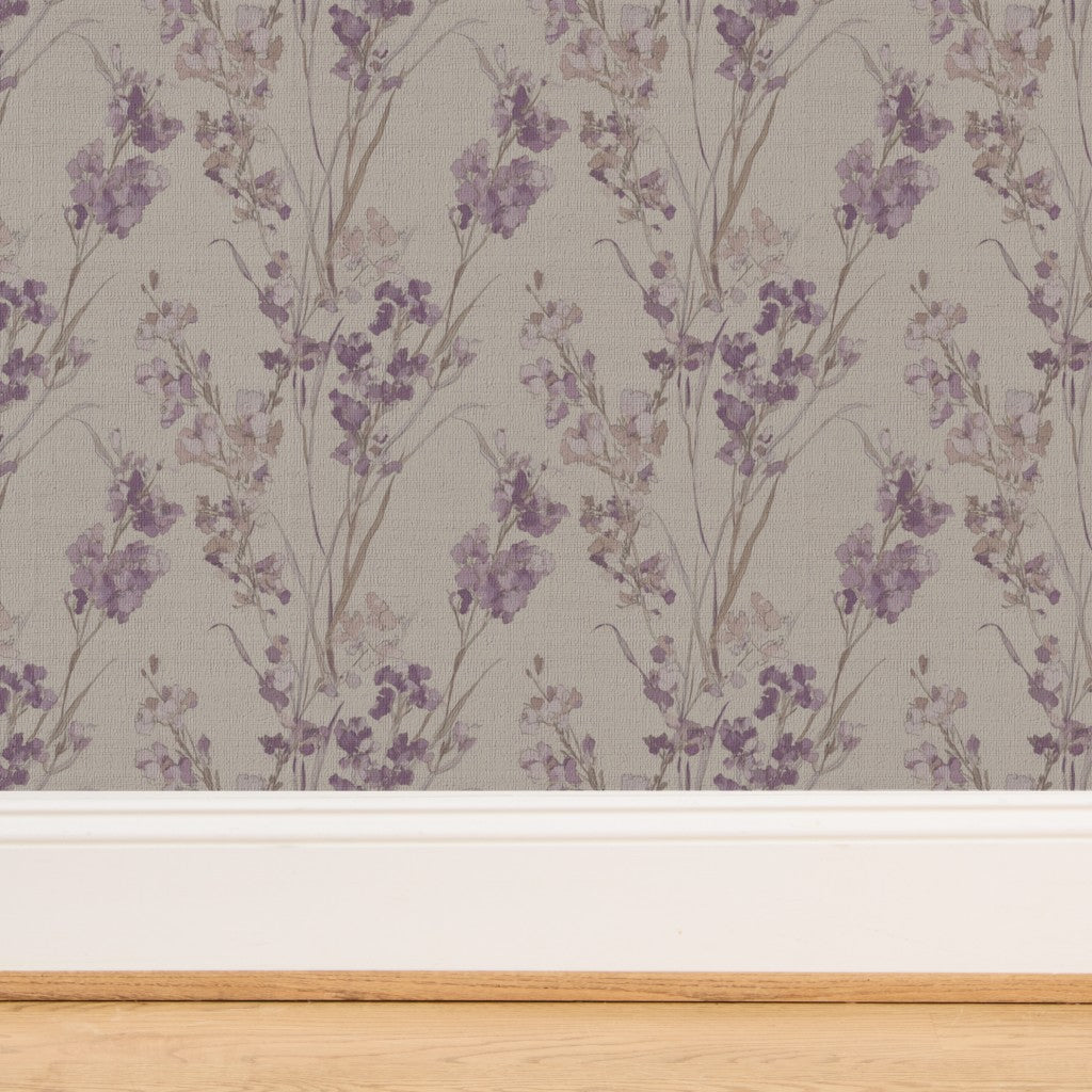 Detail of the organic woven texture and backing of grasscloth wallpaper.