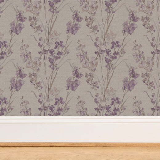 Detail of the organic woven texture and backing of grasscloth wallpaper.