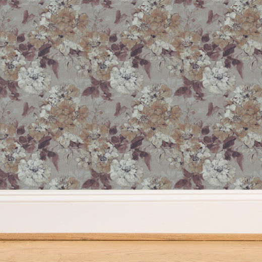 Close-up of natural organic grass cloth texture on watercolor flora wallpaper.