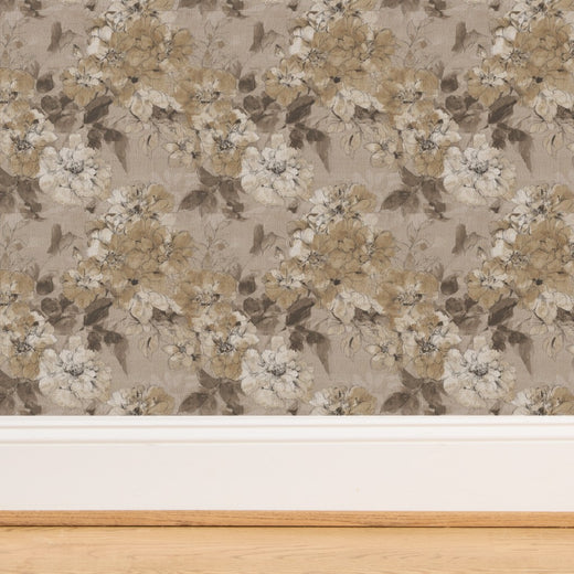 Textured weave detail of organic grass cloth botanical wallpaper in purple.