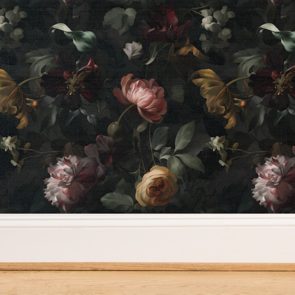 A close-up view of the rich, organic texture of the grasscloth option for our Dutch Old Master wallpaper.