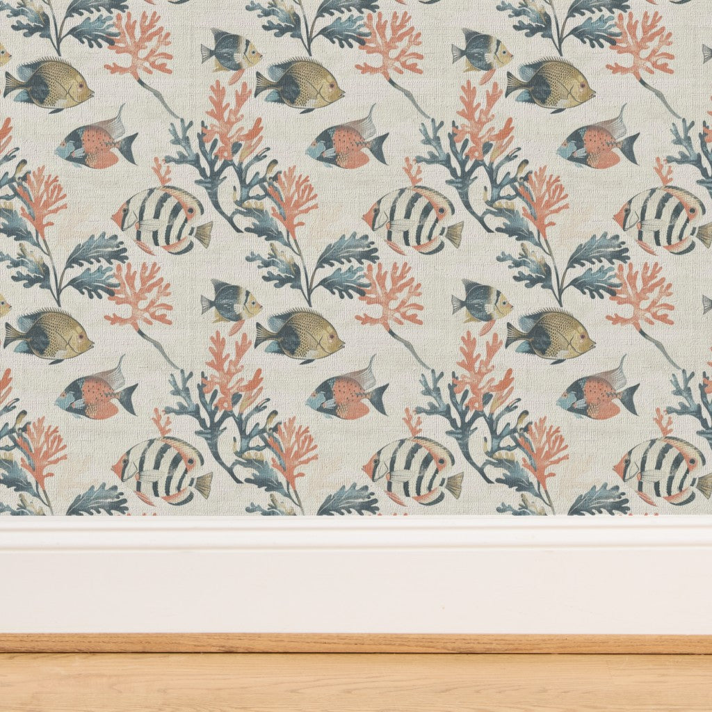 Detailed texture of the natural woven grass cloth backing in Off White.