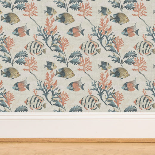 Detailed texture of the natural woven grass cloth backing in Off White.