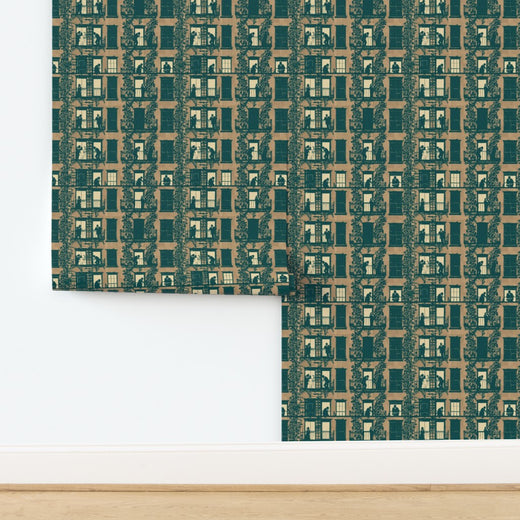 Natural grass cloth texture on Village Windows wallpaper in Adobe.