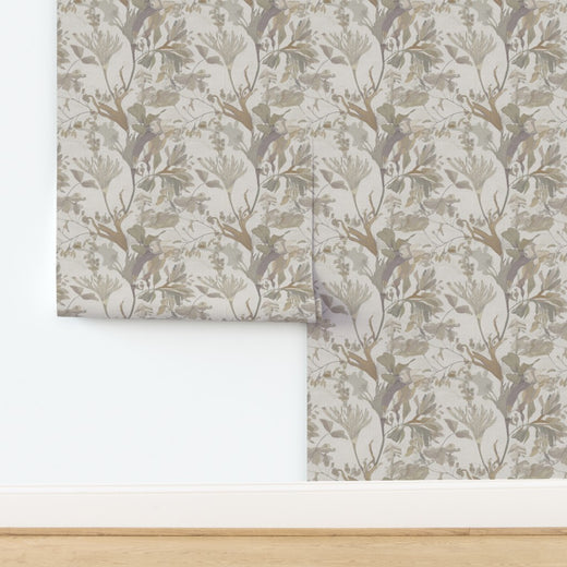 Woven grasscloth seaweed design wallpaper showcasing natural fiber detail.