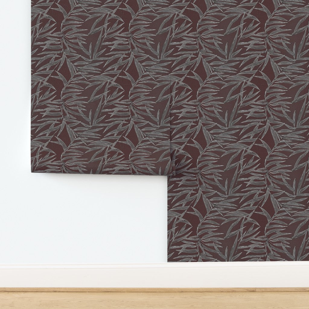 Grasscloth backing showing the natural weave on Fawn bamboo wallpaper.