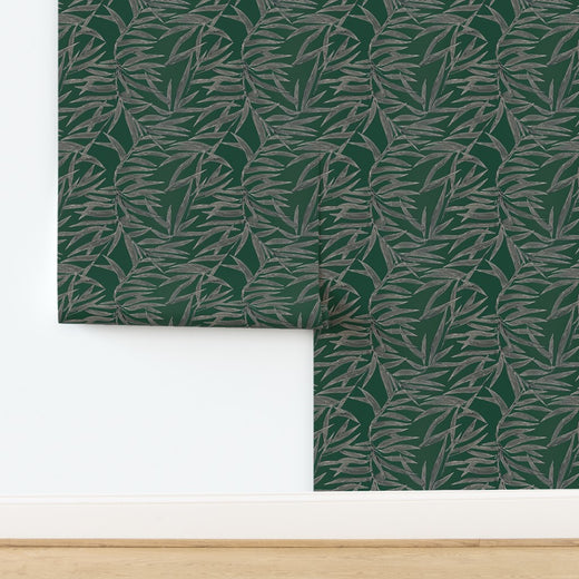 Emerald green Bamboo wallpaper printed on premium textured grasscloth.