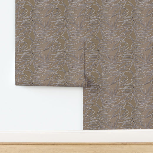 Natural woven grasscloth variation of the Dove grey bamboo wallpaper.