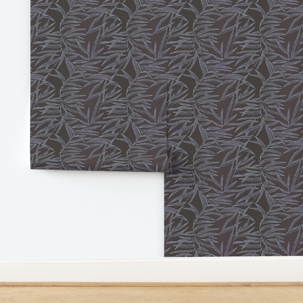 Close-up of grasscloth texture on botanical bamboo wallpaper in Taupe colorway.