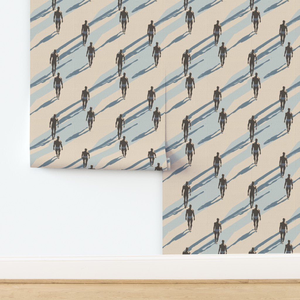 Texture detail of the Aegean Shadow pattern printed on premium natural grasscloth wallpaper.