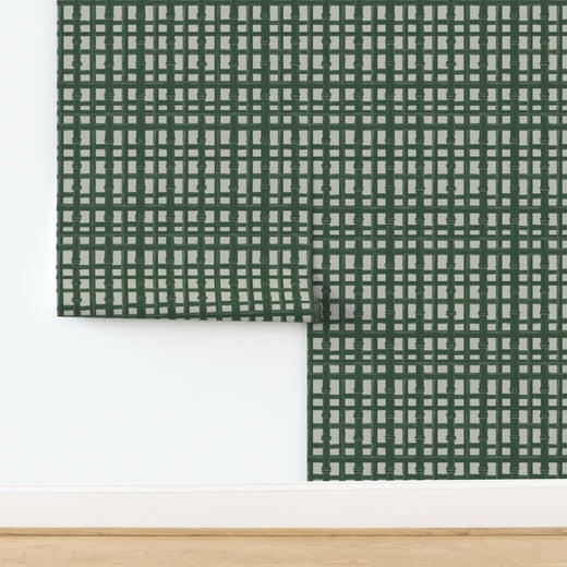 Textured grasscloth wallpaper featuring a rhythmic bamboo screen design.