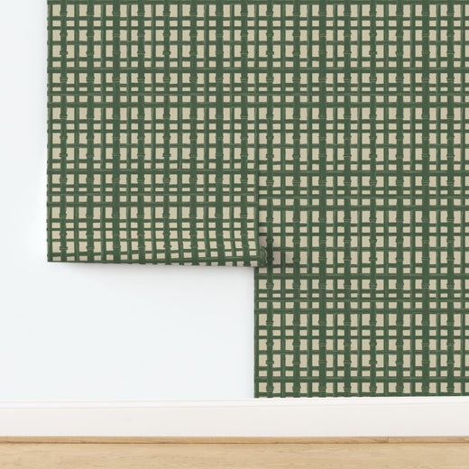 Woven grasscloth wallpaper in the warm Beige Ground colorway.