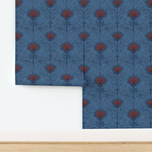 Detail of the Sea Spray wallpaper printed on textured natural grasscloth substrate.