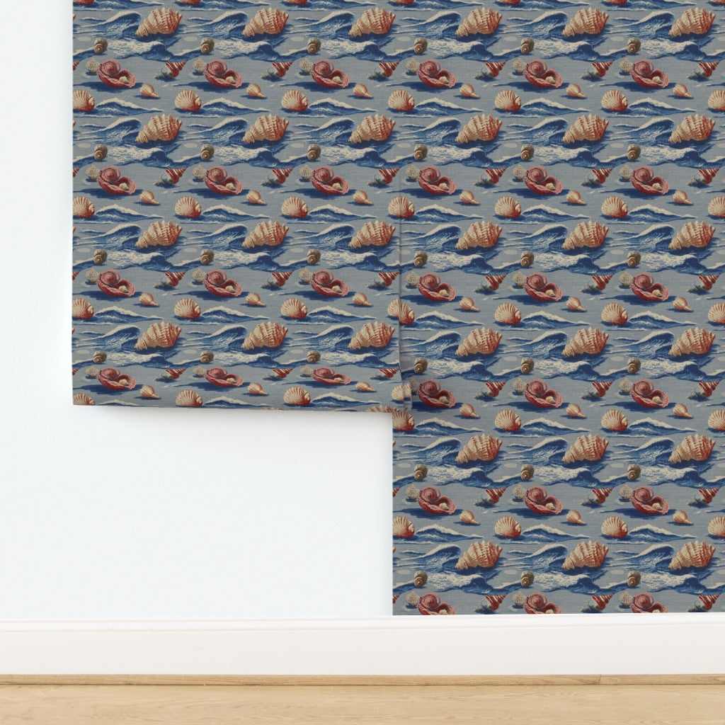Natural grasscloth texture detail showcasing the organic woven fibers of Beach Treasures wallpaper.
