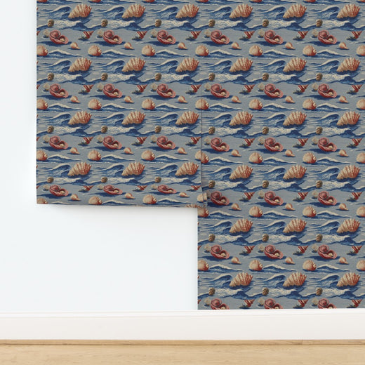Natural grasscloth texture detail showcasing the organic woven fibers of Beach Treasures wallpaper.