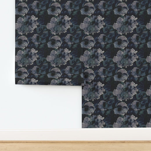Grasscloth substrate option of Nocturne Bloom wallpaper showcasing natural woven texture