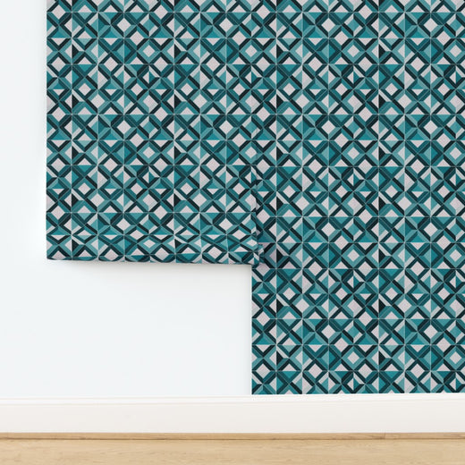 Ponti Geometric wallpaper in Beige on natural woven grass cloth backing