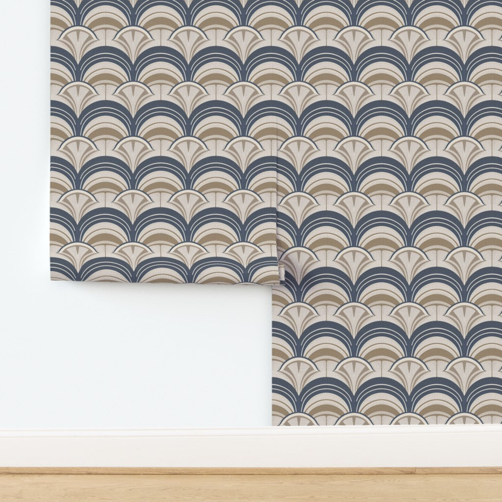 Marais Deco wallpaper on grass cloth substrate highlighting the rich organic texture and natural woven fibers.