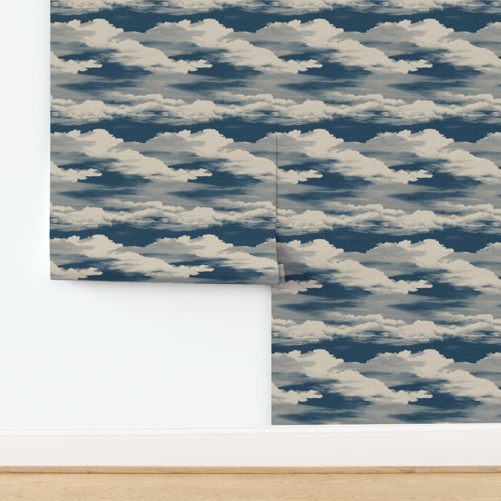 Light Night Sky celestial clouds pattern on premium natural grass cloth.