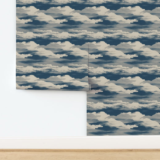 Light Night Sky celestial clouds pattern on premium natural grass cloth.