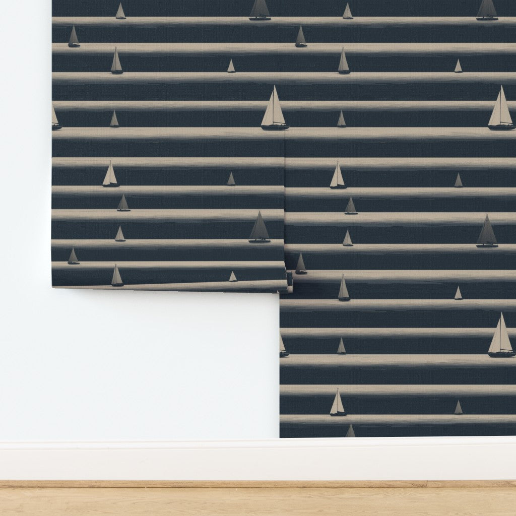 Textured grasscloth nautical wallpaper showing the organic fiber weave.