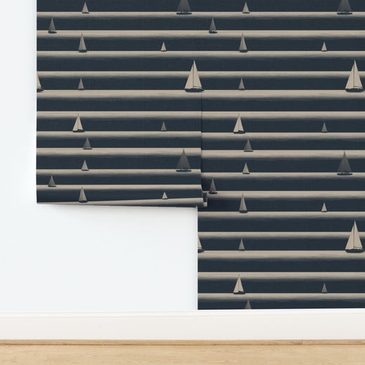 Textured grasscloth nautical wallpaper showing the organic fiber weave.
