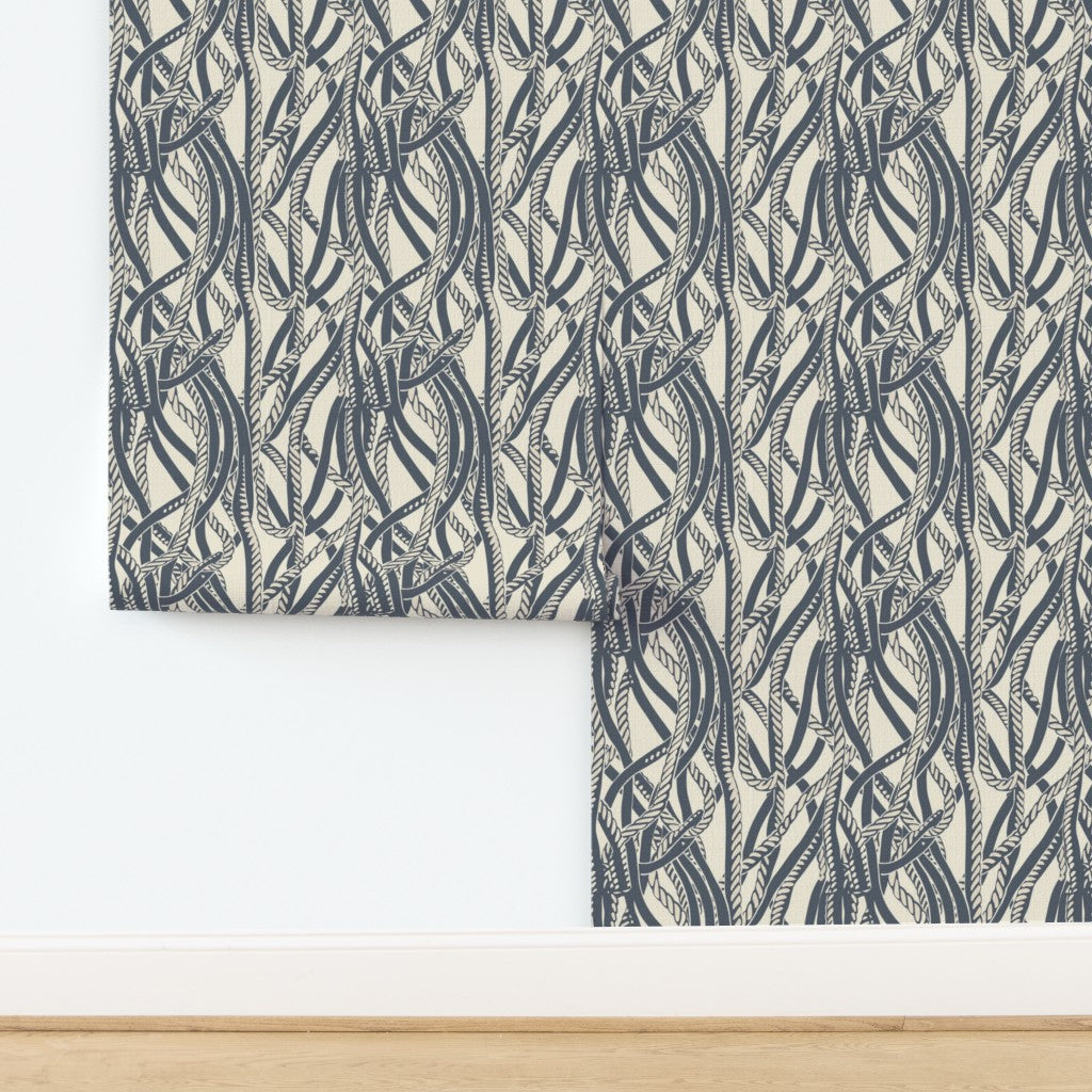 Dockline rope-work pattern printed on premium natural grasscloth wallpaper, highlighting the textured weave