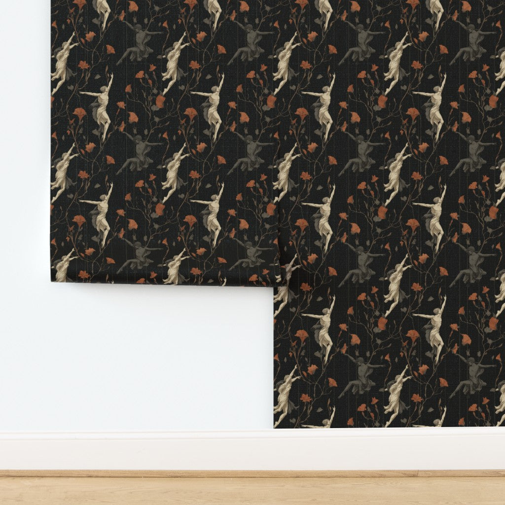Natural textured grasscloth substrate detail for the Renaissance Fairies wallpaper.