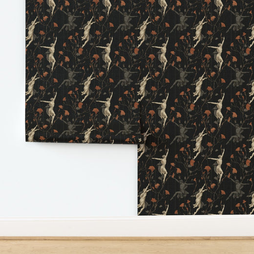 Natural textured grasscloth substrate detail for the Renaissance Fairies wallpaper.