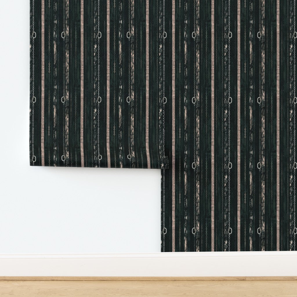 Couture Chains designer pattern custom printed on a textured natural grasscloth wallpaper backing.