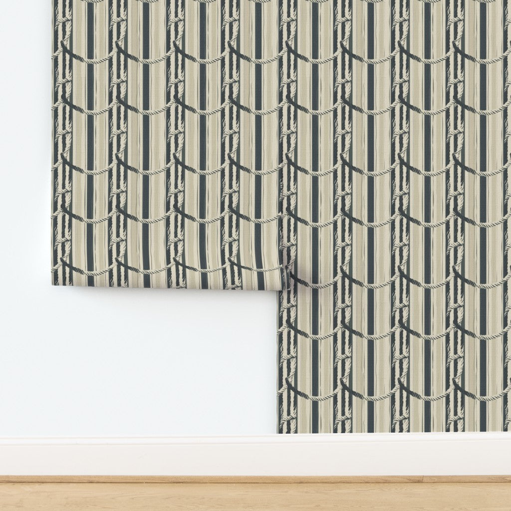Sailor's Knot geometric design printed on organic woven grasscloth wallpaper.