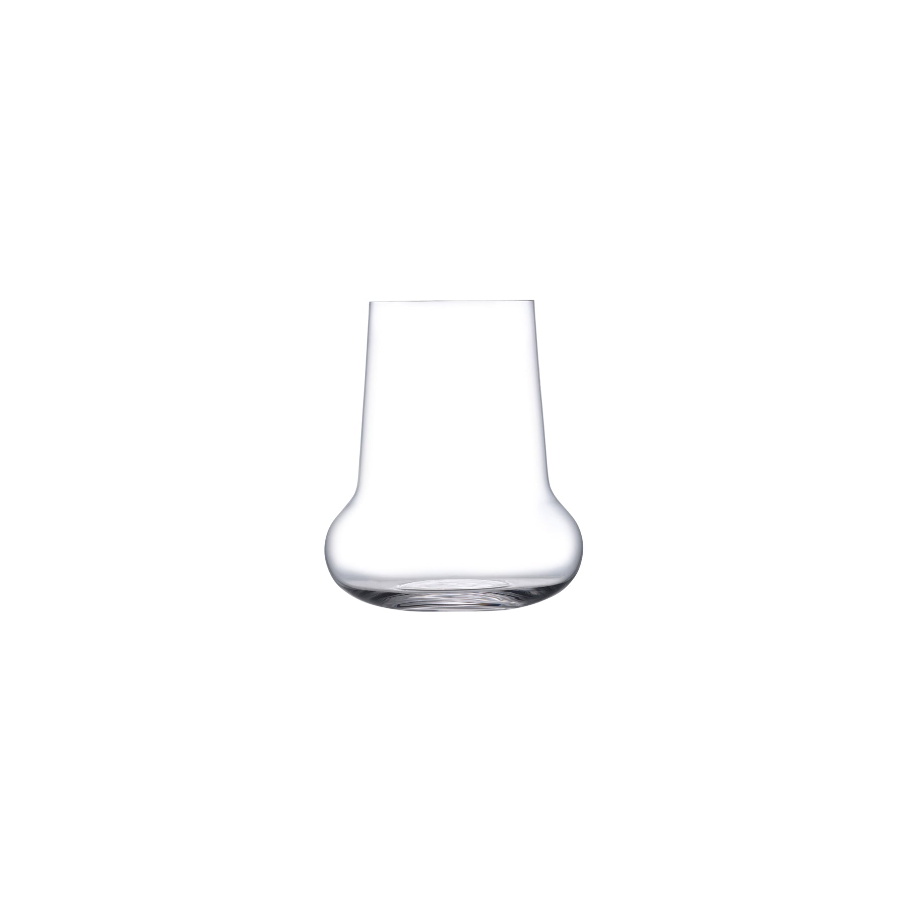 Single NUDE Ghost Zero Belly glass highlighting the micro-thin lead-free crystal and curved silhouette.